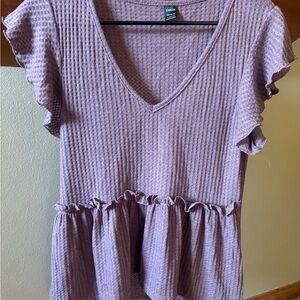 SHEIN ruffle short sleeve blouse waffle knit